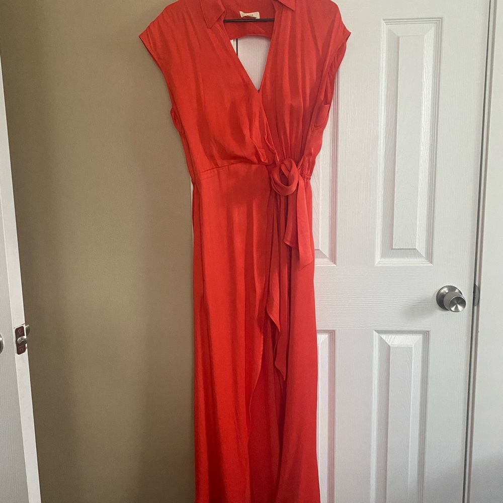 Anthropologie Orange Wrap Maxi Dress V-neck Cocktail